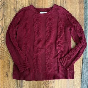 LOFT Burgundy Cable Knit Sweater
